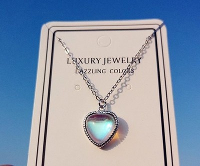 Heart Moonstone Pendant 925 Sterling Silver Chain Necklace Womens Jewellery  Gift