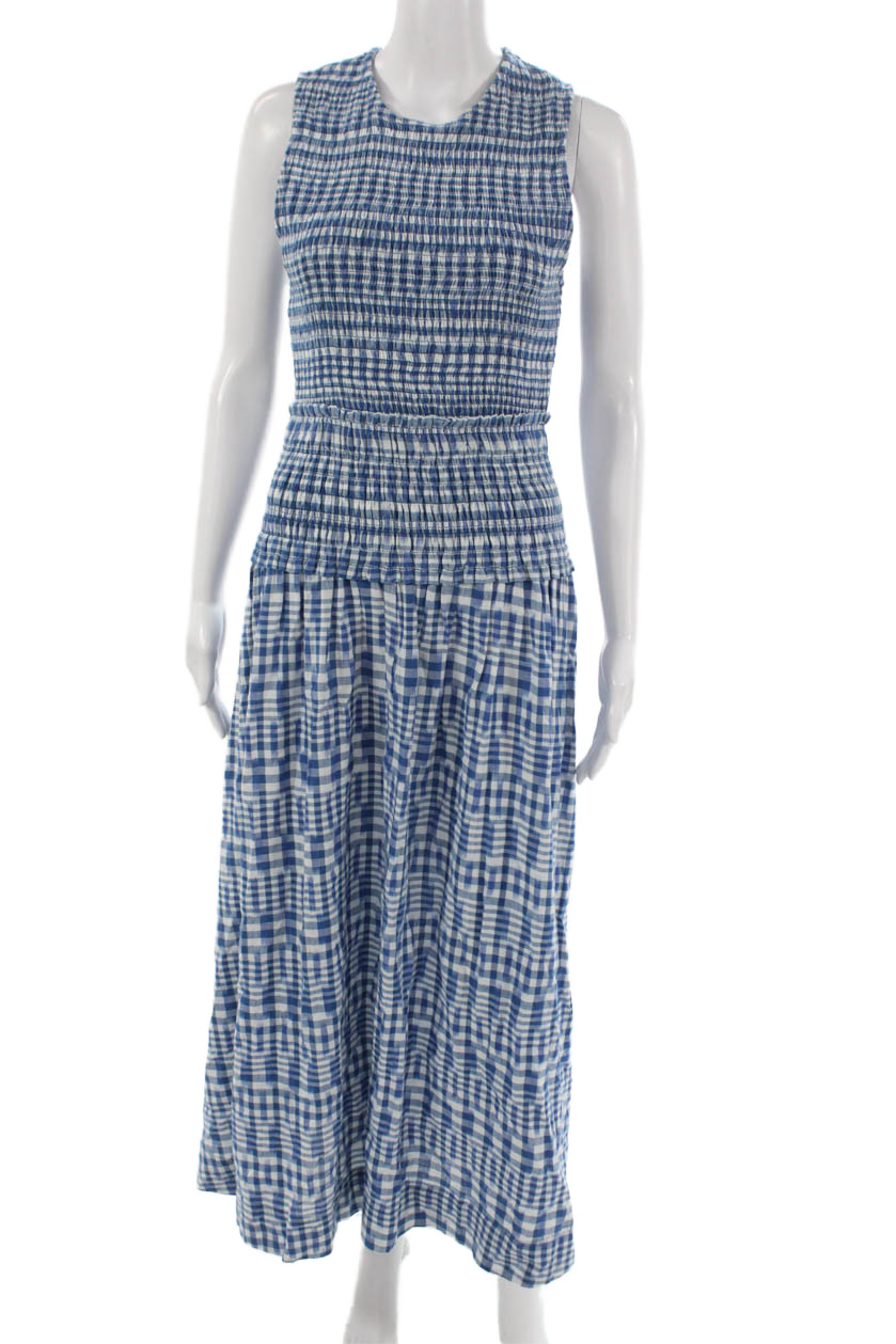 Apiece Apart Womens Maxi Dress Blue Gingham Cotton Sleeveless Round Neck Size SFree Shipping in US $100+ Orders | $6.95 Orders Below