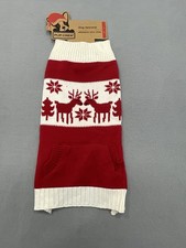 Pup Crew Dog Christmas Sweater Red White Reindeer Knit Pet Apparel NWOT