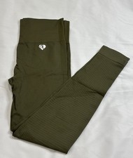 Womens Best Olive Women's Ankle Leggings Solid Logo Accent Regular Size