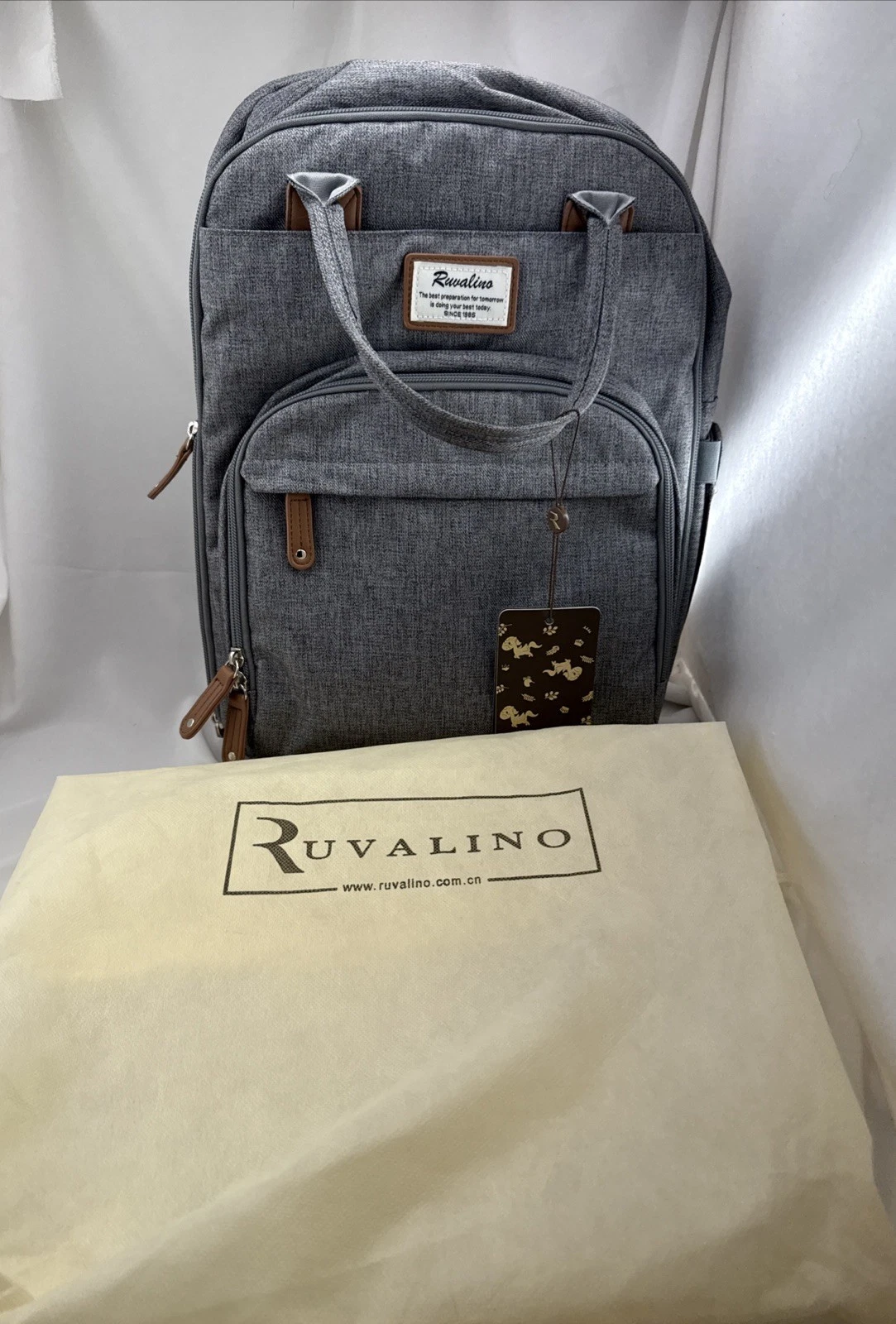 Ruvalino Diaper Bag Backpack w/ Changing Mat NEW NWT Gray Multifunction Travel