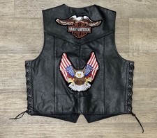 Leather Headquarters Vest Harley Davidson Eagle Patch Motorcycle Biker Lace Sz L