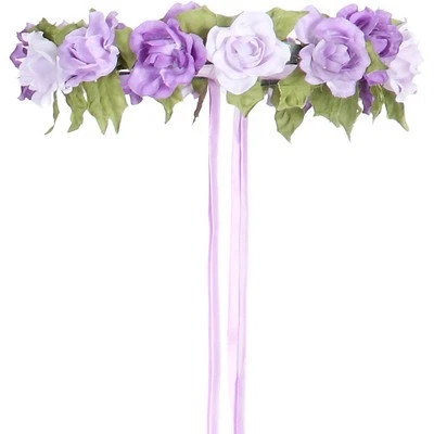 GREAT PRETENDERS LILA ROSENBLÜTE HAARBAND Karneval Kranz Schmuck Hippie Blumenkranz Hawaii Party