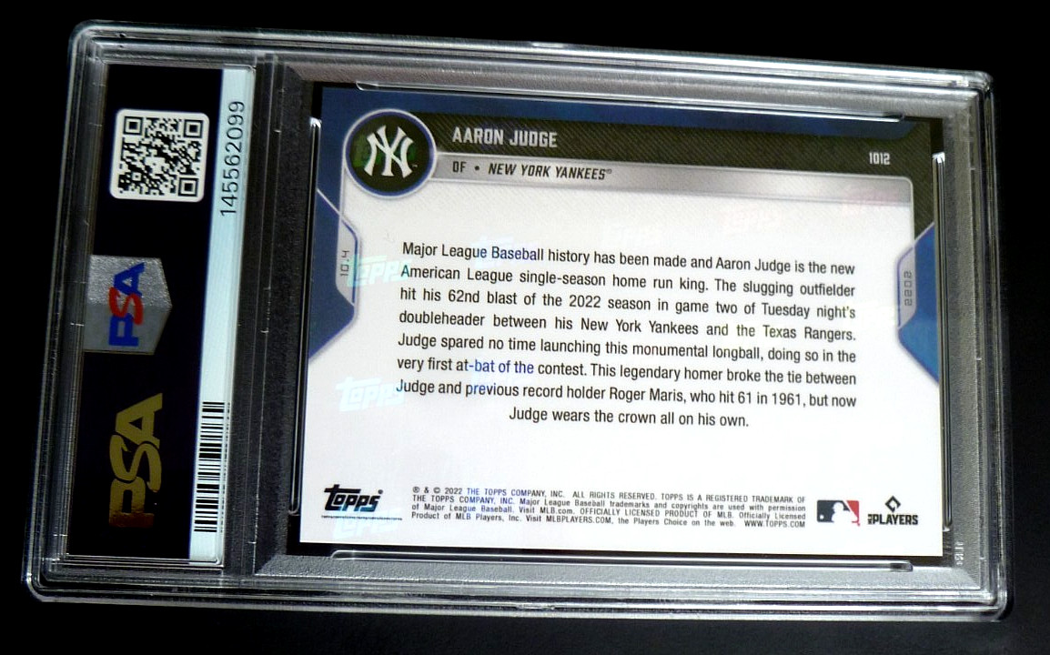 2022 TOPPS NOW AARON JUDGE #1012  PSA 10 GEM MINT  "SETS AL RECORD WITH 62nd HR" view 4