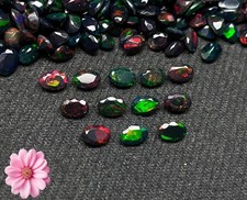 Natural Ethiopian Multi Fire Black Opal Oval Faceted Loose Cut Gemstone AAA