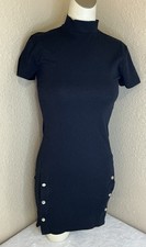 Young & Reckless Black Mockneck Bodycon Dress Silver Button Details, Small, NEW