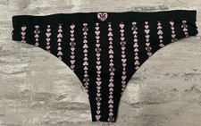 NWT Victoria's Secret Seamless Soft Thong Stretchy Panty Black pink hearts M   