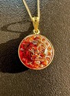 Carved Amber Sun Pendant 18K Gold Antique Celestial Necklace — photo 9