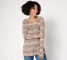 LOGO by Lori Goldstein Women's Top Sz S Printed Mesh Brown A613723