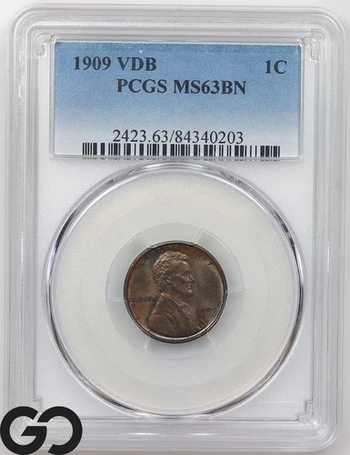 1909 VDB Lincoln Cent Wheat Penny PCGS MS 63 BN
