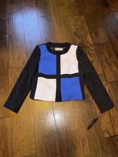 Tahari Levine Women s Belinda Blazer Black Blue White Block Pattern Size 6, NWT