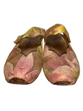 Damen Pantolette, Gr. 39,5, hellbraun/bunt, gebraucht