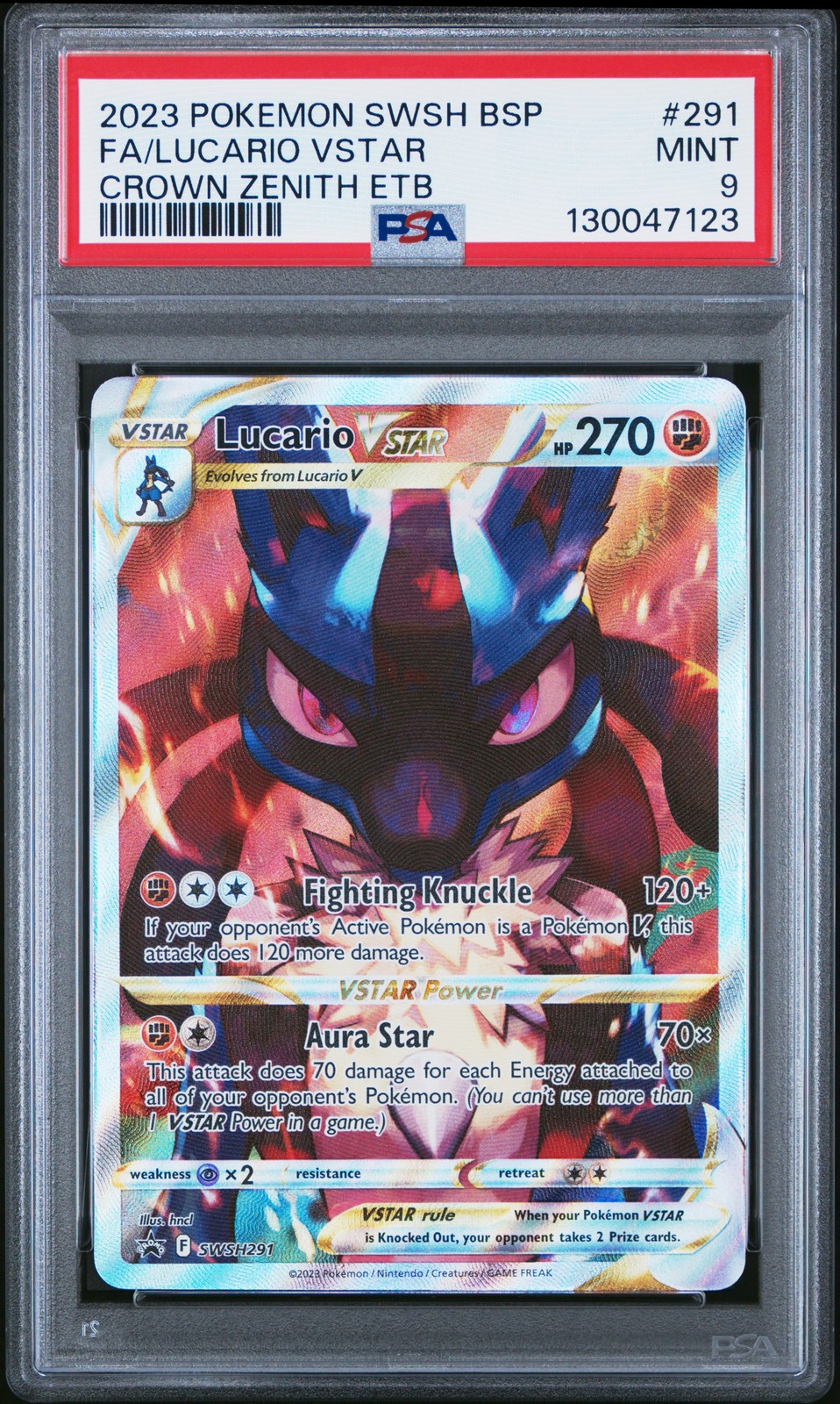 2023 POKEMON SWSH BLACK STAR PROMO #291 FULL ART/LUCARIO VSTAR PSA 9