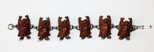 VTG Carved Laughing Red Wood Buddha Panel Tennis Bracelet 7" Long 1 Sm Chip