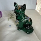 Fenton  Cat Hand Painted Glass Figurine 3 3/4" Jo Huffman with Fenton sticker
