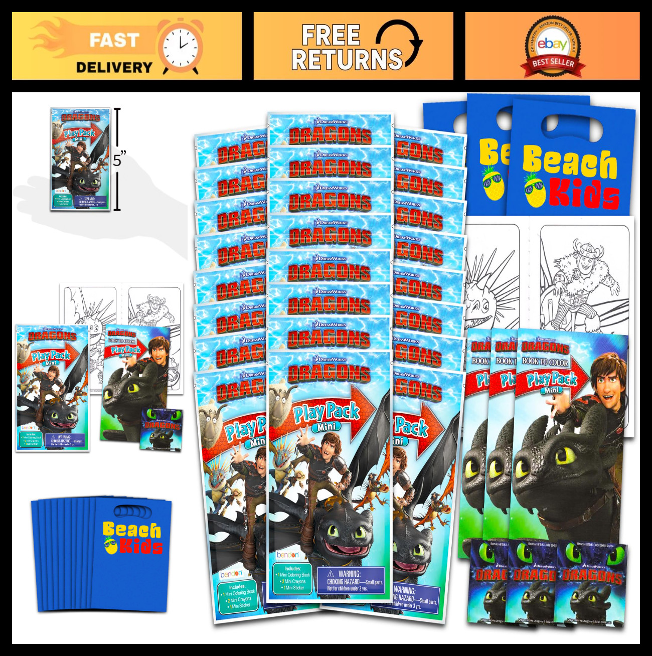 24 Mini Party Favors Set - How to Train Your Dragon Play Packs, Coloring Pages &