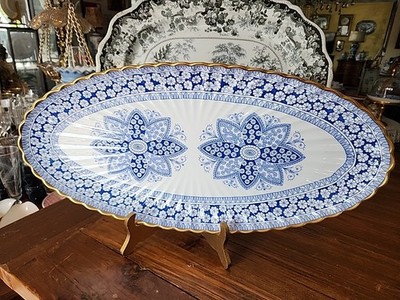 Rare Antique 21.3/4'' Blue Transferware Copeland Fish Platter '' Primrose ''
