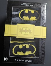 BATMAN Brand New / 3pairs Crew Socks, Shoe Size 6 - 12. In Gift Box