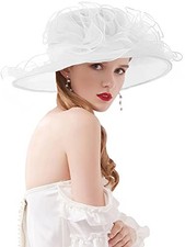 Women's Kentucky Derby Church Dress Hat Wide Brim Leaf Flower One Size G3 White