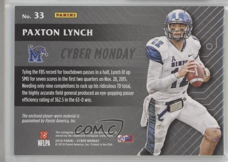 2016 Panini Cyber Monday Materials Cracked Ice /25 Paxton Lynch #33 Rookie RC - Image 2 of 2