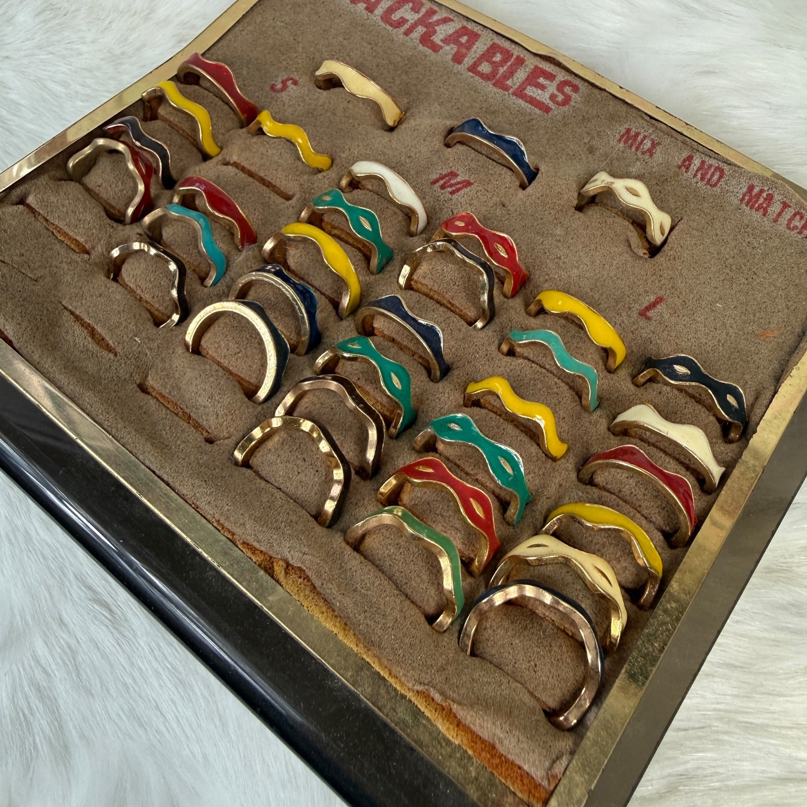 Vintage Stackable Ring Display with Enamel Colorf… - image 6