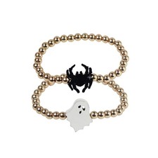 Halloween Gold Beaded Bracelets Wooden Pumpkin Ghost Bat Spider Beads Stretch Br