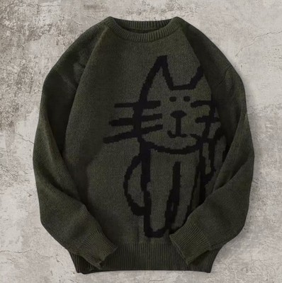 Cat Kitten Jumper Womens Knit Crewneck Long Sleeve Cat Feline Soft Sweater S-XXL