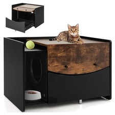 Luxurious Cat Litter Box Enclosure with Rolling Drawer  Flip-Up Door - Rusti...