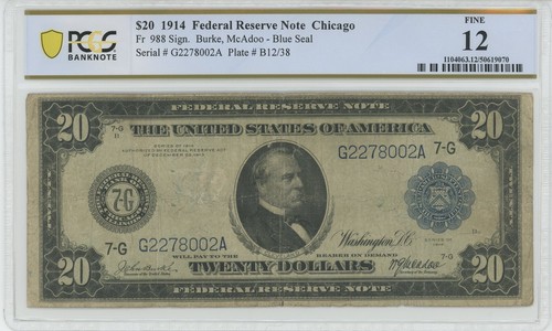 AC Fr 988 1914 $20 Chicago FRN PCGS 12