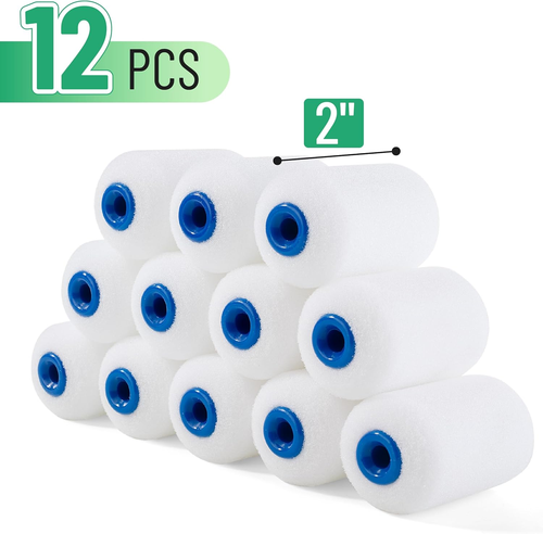 12 Pack 2 inch Paint Roller, Mini Foam Roller, Brush, White High-Density Premium - Picture 2 of 7