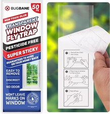 50 Window Fly Traps Sticky Non-Toxic Clear Fly Paper Indoor for Home No Mess Bug