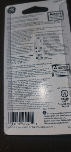 GFCI Tester Checks for proper GFI installation and operation 120-125vac max. - Picture 2 of 2