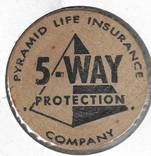 Pyramid Life Insurance Company, 5-Way Protection, Token, Indian Wooden Nickel
