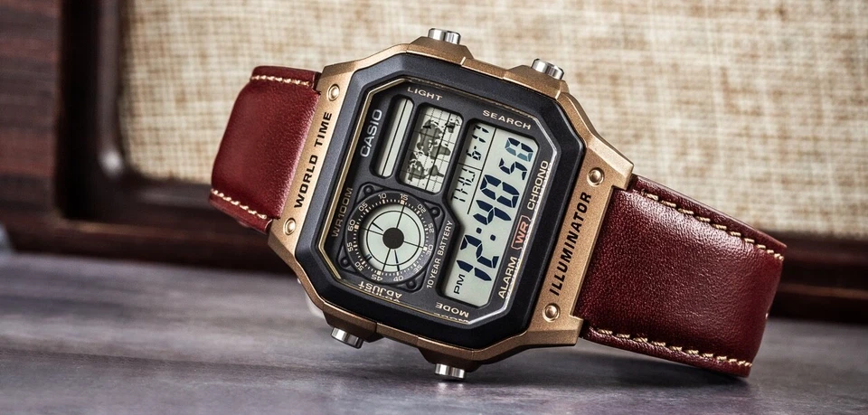 CASIO AE-1200WHL-5AVEF OROLOGIO UOMO QUADRATO DIGITALE MARRONE 42mm SOTTOCOSTO - Immagine 2 di 4