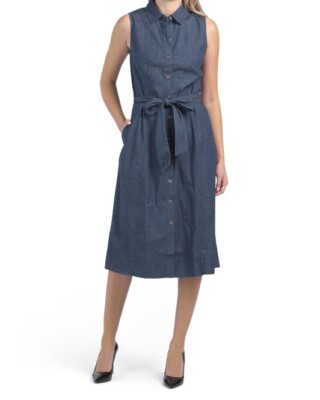 NEW ANNE KLEIN BLUE DENIM FIT AND FLARE SHIRT BELTED MIDI DRESS SIZE 14  $139 | eBay