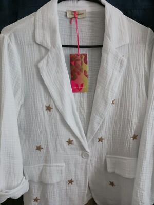 New ''Made In Italy'' Carla Gianini ''Plisse Cotton'' White Summer Jacket W/Stars
