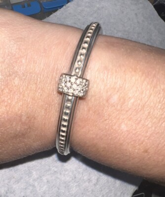 Slane & Slane Sterling Silver Diamond In 10k Gold Clasp Hinged Bracelet 49 Grams