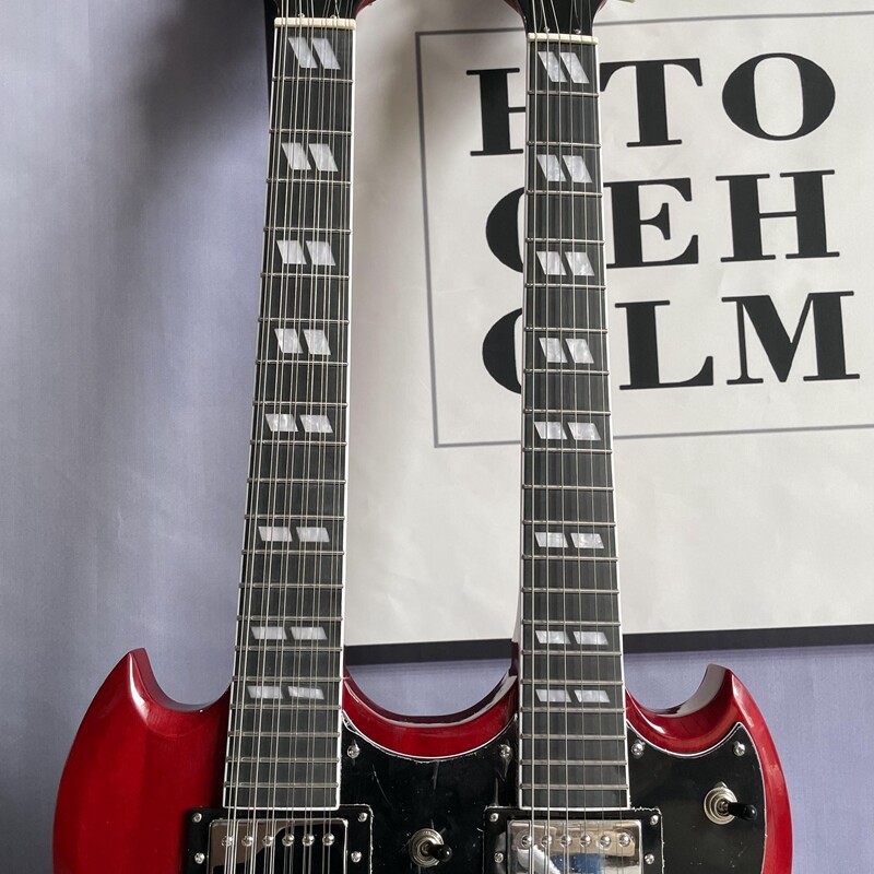 Transparent Red Double Neck SG Electric Guitar 12+6 String Solid Body