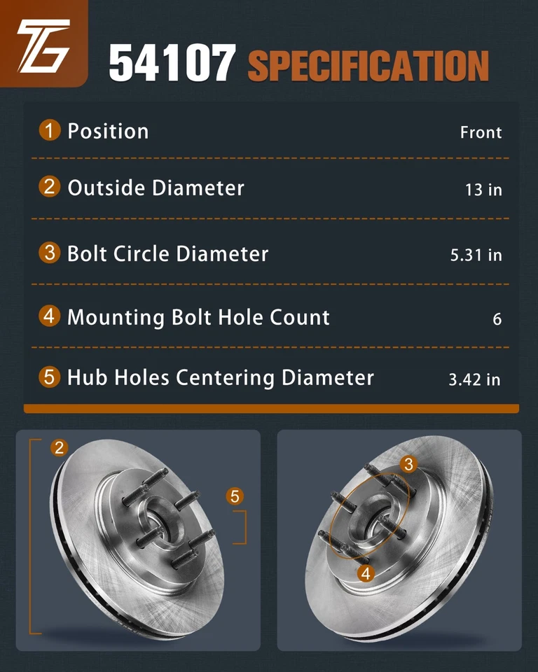 Front Brake Rotors for 2006 - 2008 Lincoln Mark LT 2004 - 2008 Ford F-150 2WD Foto 3 de 4