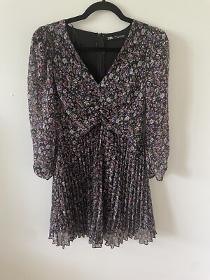 ZARA The Annie Pleated Floral Chiffon Mini Dress Size Medium | eBay