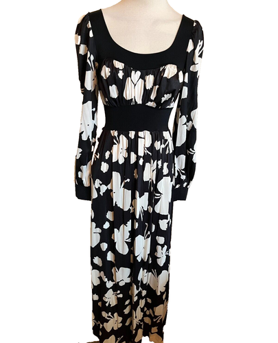 Olga Maxi Dress Size Small Womens Black White Butterfly 70s Psychedelic Vintage