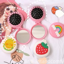 Portable Travel Folding Hair Brush With Mirror Pocket Comb