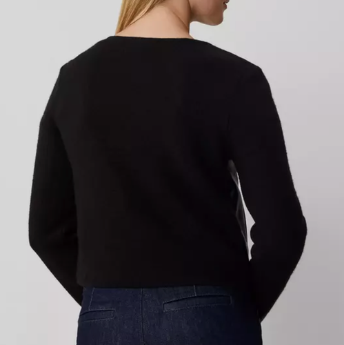 NEW ANN TAYLOR BLACK PETITE FAUX LEATHER MIX SWEATER JACKET SIZE SP - Picture 2 of 6