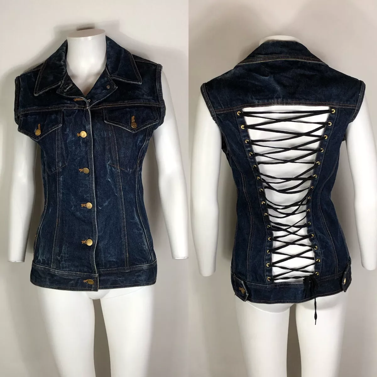 Vtg Jean Paul Gaultier Junior 80s Denim Corset Vest Sz 42 S/M