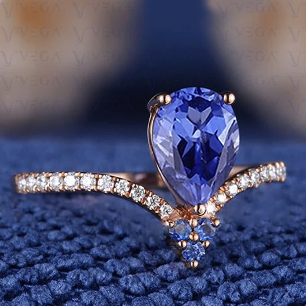 Pear Cut Natural Sapphire Diamond 100% 14k SOLID Rose