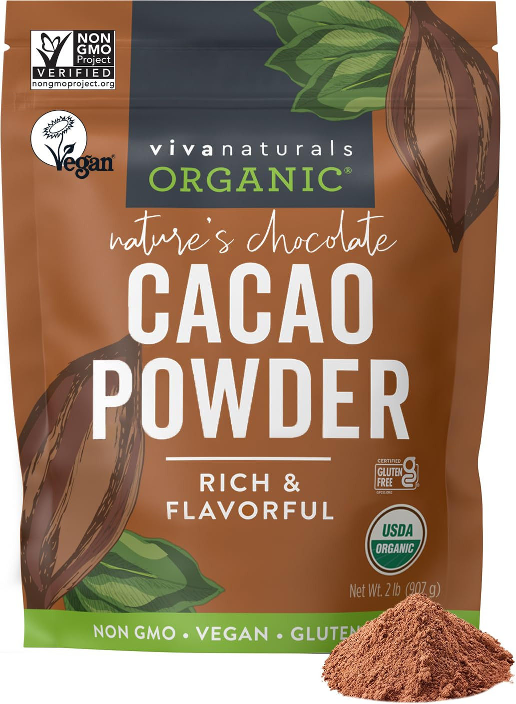 Cacao En Polvo Organico, 2 Lb - Cacao En Polvo Sin Azucar Con Rico Chocolate...