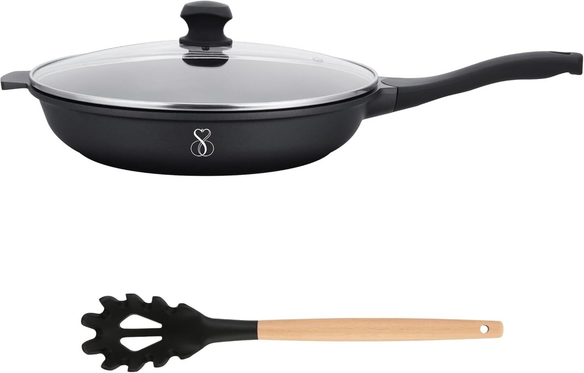 Wok In Pietra Vulcanica EURONOVITA 32 Cm - Padella Antiaderente Con Coperchio Per Induzione - Foto 2