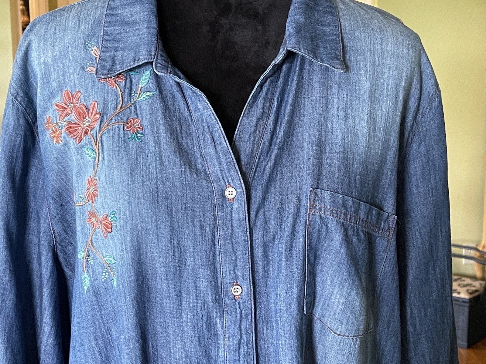 Multiples Button Front Lightweight Denim Long Sle… - image 3