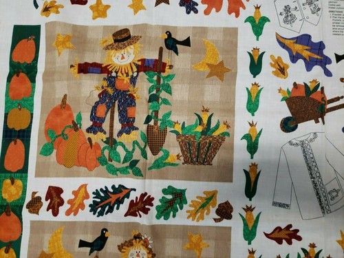 Autumn Applique FABRIC PANEL scarecrows pumpkin corn squirrel - Dreamspinners - Picture 3 of 6