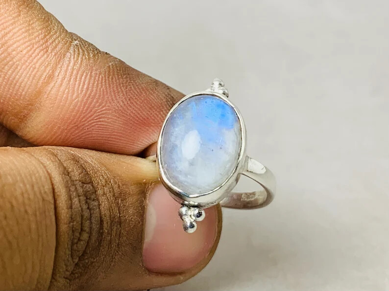 Pink Rainbow Moonstone Ring / 925 Sterling Silver Ring / Gemstone Ring